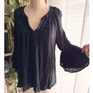 Knox Rose Velvet Black Top Burnout Goth Witchy Victorian Steampunk Grunge 2XL